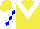 Silk - Yellow, white chevron, blue diamonds on white sleeves, yellow cap