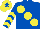 Silk - Royal blue, large yellow spots, yellow chevrons on sleeves, yellow cap, royal blue star