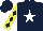 Silk - Dark blue, white star, yellow sleeves, dark blue diamonds, dark blue cap