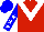 Silk - Red body, white chevron, blue arms, white stars, blue cap