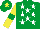 Silk - Emerald green, white stars, yellow sleeves, emerald green armlets, emerald green cap, yellow star