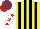Silk - Yellow and black stripes, white sleeves, red stars, red and royal blue hooped cap