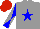 Silk - Gray, blue star, blue and gray diagonal quartered sleeves, blue and red cap