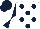 Silk - White, dark blue spots, dark blue and white diabolo on sleeves, dark blue cap