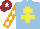 Silk - Light blue, yellow cross of lorraine, orange sleeves, white diamonds, maroon cap, white star