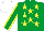 Silk - Emerald green, yellow stars, yellow seams on sleeves, white cap