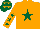 Silk - Orange, dark green star, dark green stars on sleeves, dark green cap, orange stars