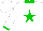 Silk - White, green star, green collar and cuffs