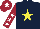 Silk - Dark blue, yellow star, maroon sleeves, white stars, maroon cap, white star