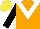 Silk - orange, white chevron, black sleeves, yellow cap