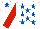 Silk - White, royal blue stars, red sleeves, white cap, royal blue star