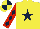 Silk - Yellow, dark blue star, red sleeves, dark blue diamonds, quartered cap