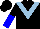 Silk - Black, light blue 'v' and white 'versatile',  black and blue halved sleeves