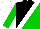 Silk - black and green halved diagonally, white sash, green sleeves, white cap