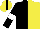Silk - Black and yellow halved, white armlets, yellow cap, black stripe