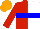 Silk - Red,white halved, blue hoop,orange cap