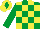 Silk - Emerald green & yellow check, emerald green sleeves, yellow cap, emerald green diamond