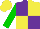 Silk - Purple & yellow quarters, green sleeves, yellow cap