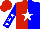 Silk - Red and blue halves, white star, white stars on blue sleeves, red cap