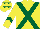 Silk - Yellow body, dark green cross belts, dark green chevron on sleeves, dark green stars on cap