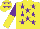 Silk - Yellow, purple stars, purple & yellow halved sleeves, yellow cap, purple stars