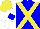 Silk - blue, yellow cross belts, blue armbands on white sleeves, yellow cap