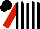 Silk - Black, white stripes, red sleeves,white collar