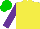 Silk - yellow, purple sleeves, green cap