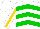 Silk - White, green chevrons, gold stripe on white sleeves, white cap