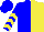 Silk - Blue and yellow halves, yellow chevrons on blue slvs