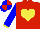 Silk - Red,yellow heart,blue sleeves,yellow cuffs,blue cap,red quarters