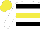 Silk - White, black hoops, yellow hoop, white sleeves, black cap, yellow circle cap