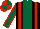 Silk - Black,dark green stripe,  red braces, red seams on dark green sleeves, red and dark green quartered cap