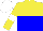 Silk - yellow and blue halved horizontally, white band, white sleeves and cap