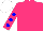 Silk - neon pink, neon pink sleeves, blue spots, white cap