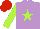 Silk - mauve, lime green star, lime green sleeves, red cap