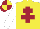 Silk - Yellow, maroon cross of lorraine, white sleeves, maroon & yellow quartered cap