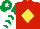 Silk - Red, yellow diamond, emerald green and white chevrons on sleeves, emerald green cap, white star