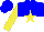 Silk - Blue and white halved horizontally, yellow star, sleeves blue, cap blue