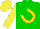 Silk - Green, black horse, gold horseshoe, yellow sleeves and cap