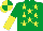 Silk - Emerald green, yellow stars, halved sleeves, yellow & emerald green quartered cap