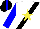 Silk - White, black sash, yellow star, blue sleeves, black cap, blue stripe