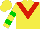 Silk - Yellow,red chevron,yellow sleeves,green hoops,yellow cap,red circle