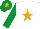 Silk - White, orange star, emerald green sleeves, emerald green cap, orange star