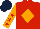 Silk - RED, ORANGE diamond, ORANGE sleeves, RED stars, DARK BLUE cap