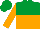 Silk - Emerald green and orange halved horizontally, orange sleeves, Emerald green cap