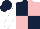 Silk - Dark blue and pink (quartered), white sleeves, dark blue cap