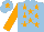 Silk - light blue, orange stars, orange sleeves,  orange star on cap