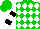 Silk - Green, white diamonds, black bars on white sleeves, green cap