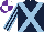 Silk - Dark blue, light blue cross sashes, striped sleeves, purple & white quartered cap